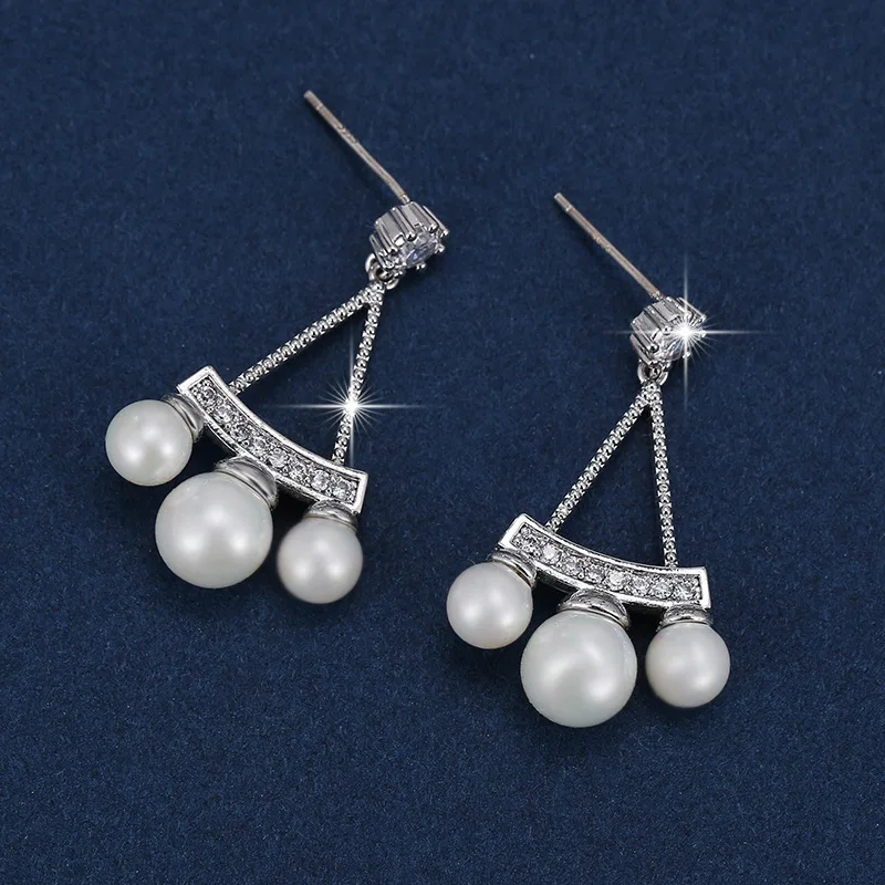 

Zircon And Pearl Silver Plated Earrings Women Earrings Banquet Engagement Earrings Specially Designed For Women Send Girlfriend