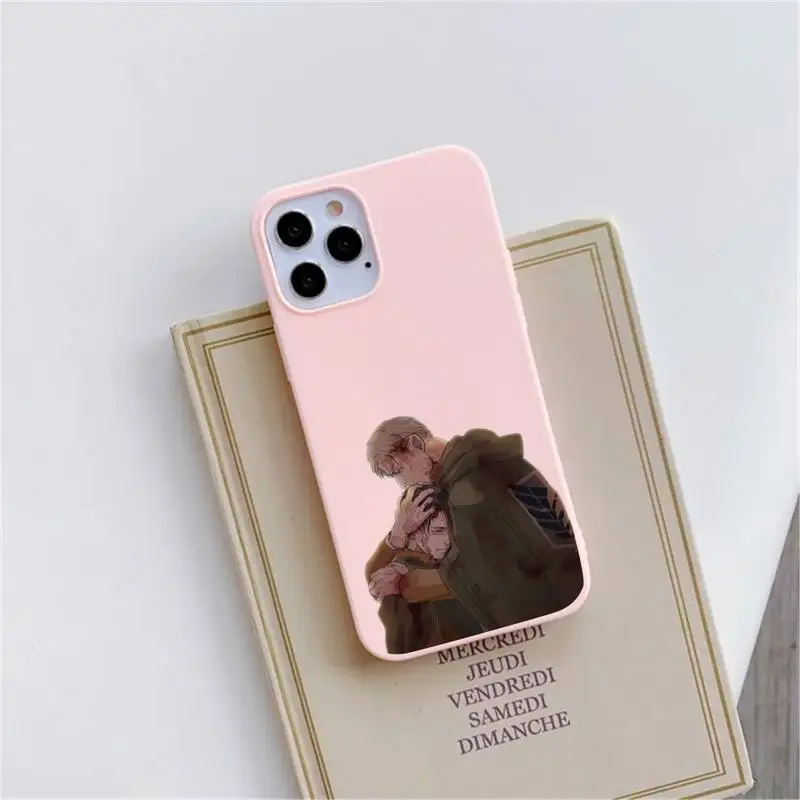 

Anime Attack on Titan Phone Case Pink Candy Color for iPhone 11 12 mini pro XS MAX 8 7 6 6S Plus X SE 2020 XR