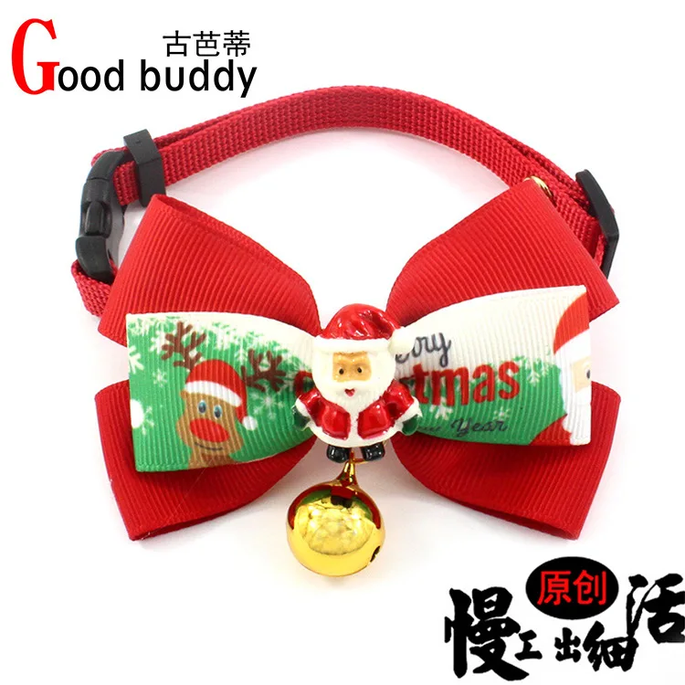 Red bow christmas Рождественский ошейник для собаки, подарок для собаки маленького и среднего размера, Рождественский изысканный ошейник с колокольчиком для собаки, шикарный индивидуальный ошейник для собаки - Цвет: Red bow christmas