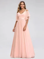 elegant prom dress long cold shoulder chiffon ever pretty 2022 evening dresses with ruffle sleeves gown for women robes de bal