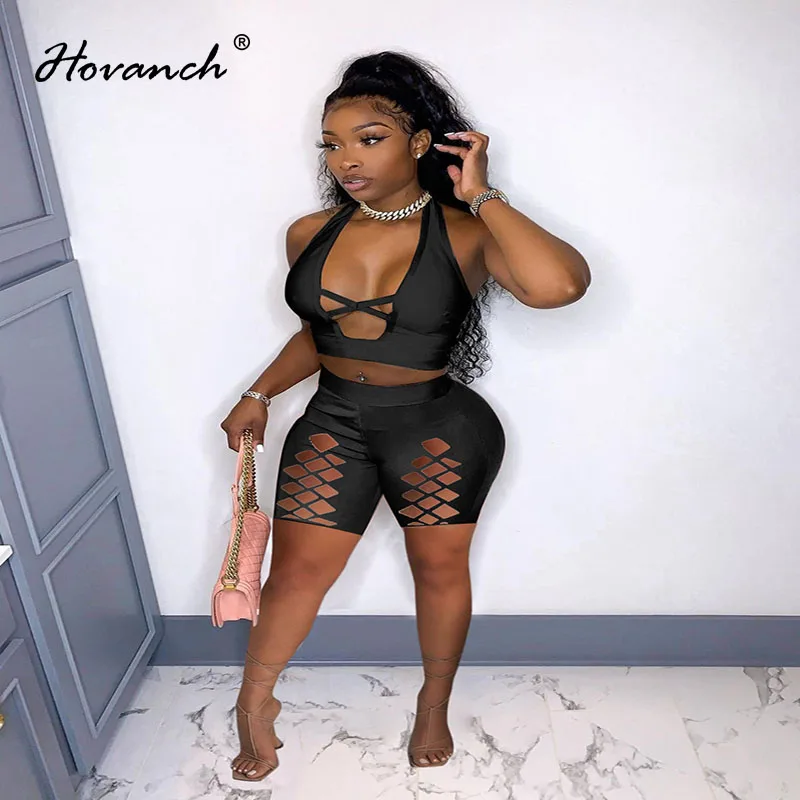 

Женский пикантный повседневный комплект Hovanch из двух предметов с открытой спиной и перекрестным вырезом, Зимняя мода 2021