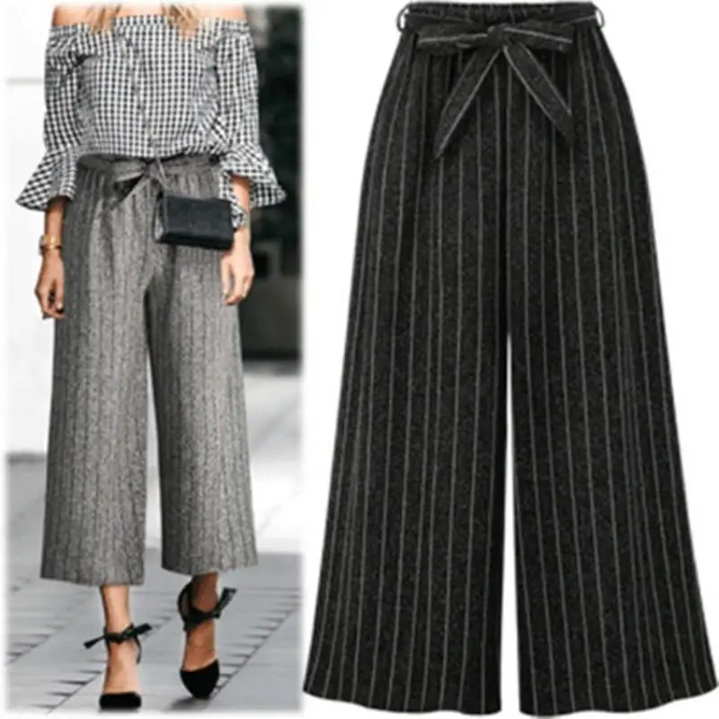 Осень 2019 европейский стиль штаны в Вертикальную Полоску повседневные с поясом и