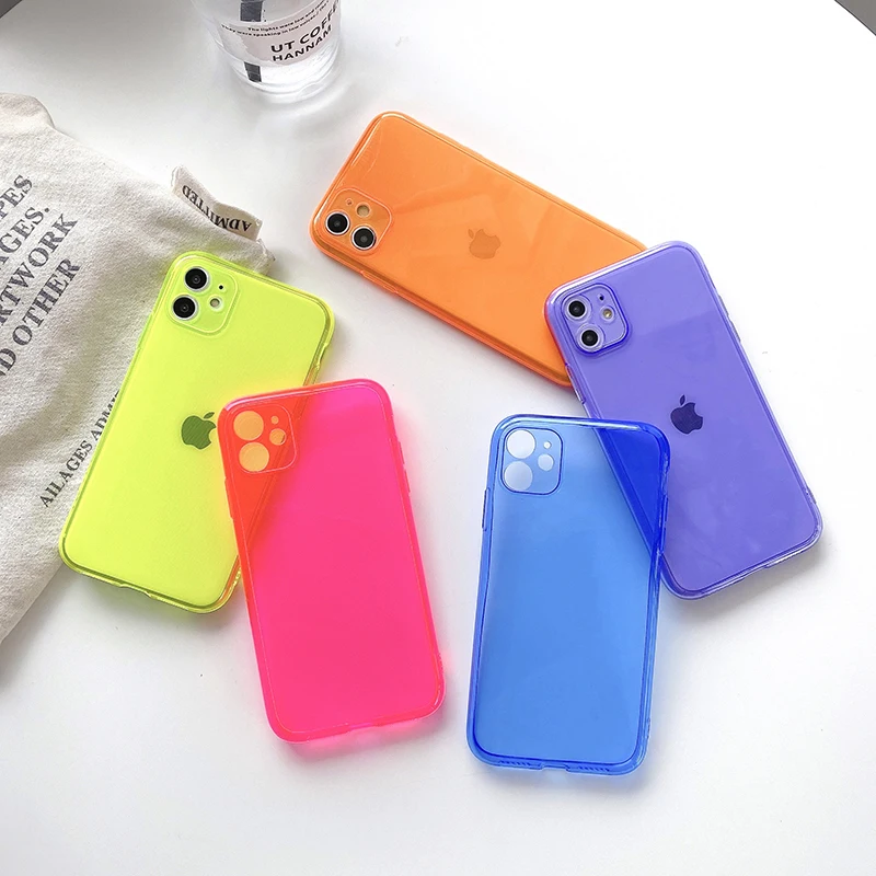 Camera Protective Phone Case For iPhone 11 Pro Max XR XS 7 8 Plus X Soft TPU Colorful Fluorescent Clear Anti-fall Cases | Мобильные
