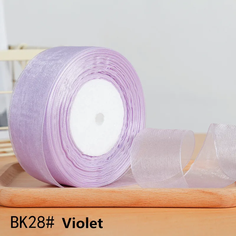 BK28 50 ярдов/рулон ленты из органзы оптом подарочная упаковка украшения Рождественские шелковые ленты шифоновая Лента кружевная ткань 15/20/40/мм - Цвет: BK28