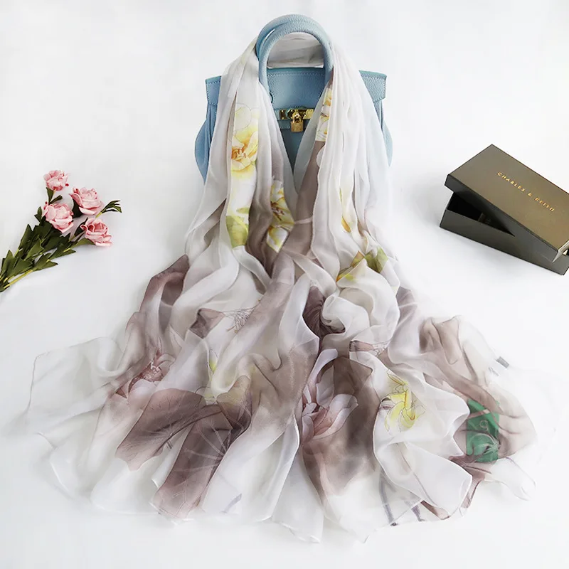 Весна 2020 новый корейский женский шелковый шарф с цветочным принтом летний
