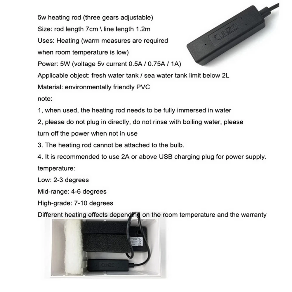 

5W Mini Aquarium Heater Rod Temperature Adjustable Water Heating Rod Constant Fish Shrimp Low Water Level Available Heating Rods
