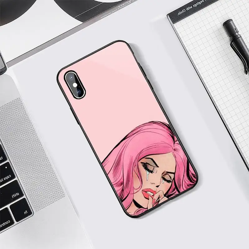

Crying Comic Girl Painting Pop Art Phone Case Tempered glass For iphone 5C 6 6S 7 8 plus X XS XR 11 PRO MAX