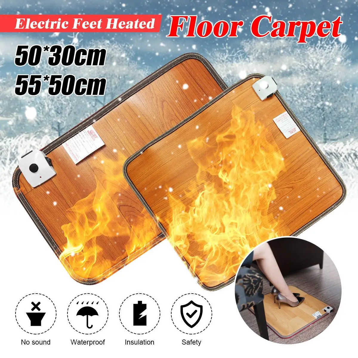 

Electric Heating Mat Foot Feet Warmer Office Warm Feet Thermostat Heating Pad Home Heated Floor Carpet 50x30cm / 55x50cm