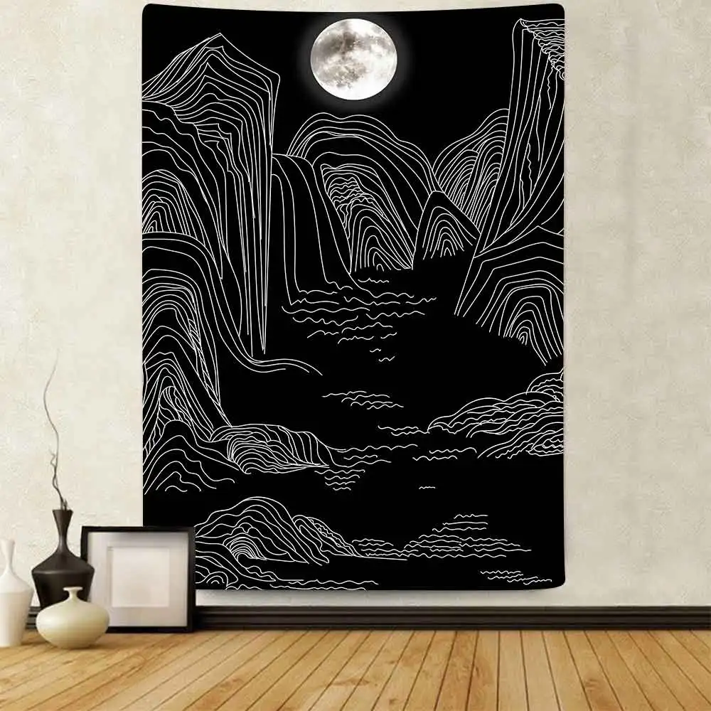 

Simsant Black and White Tapestry Trippy Mountain Tree Tarot Art Wall Hanging Tapestries for Living Room Bedroom Home Decor