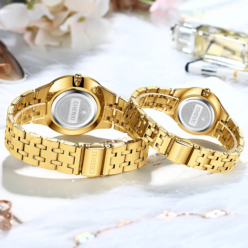 

CHENXI 2021 New Couple Watch Luxury Business Gold Watch Men Stainless Steel Golden Quartz Wrist Watch For Men Woman Reloj Hombre
