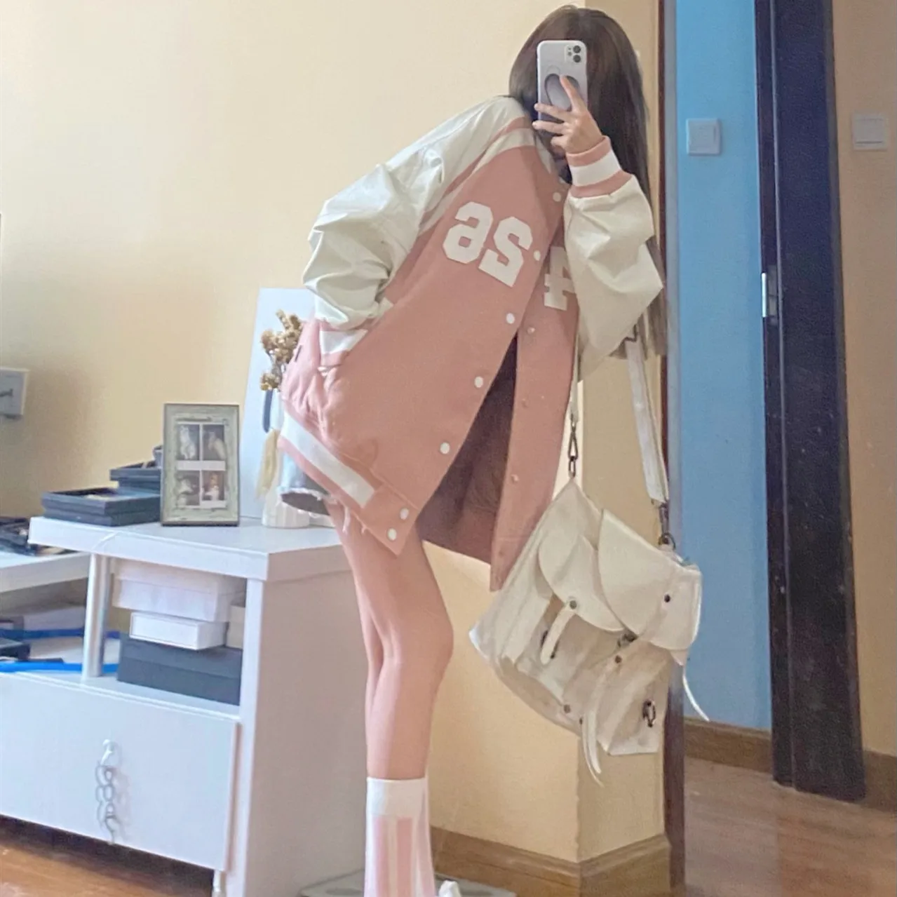 

Women Fashion Pink Baseball Jersey Spring Autumn New Jackets Student Sweet Lovely Clothing Trendy Coats Harajuku Loose Shirt
