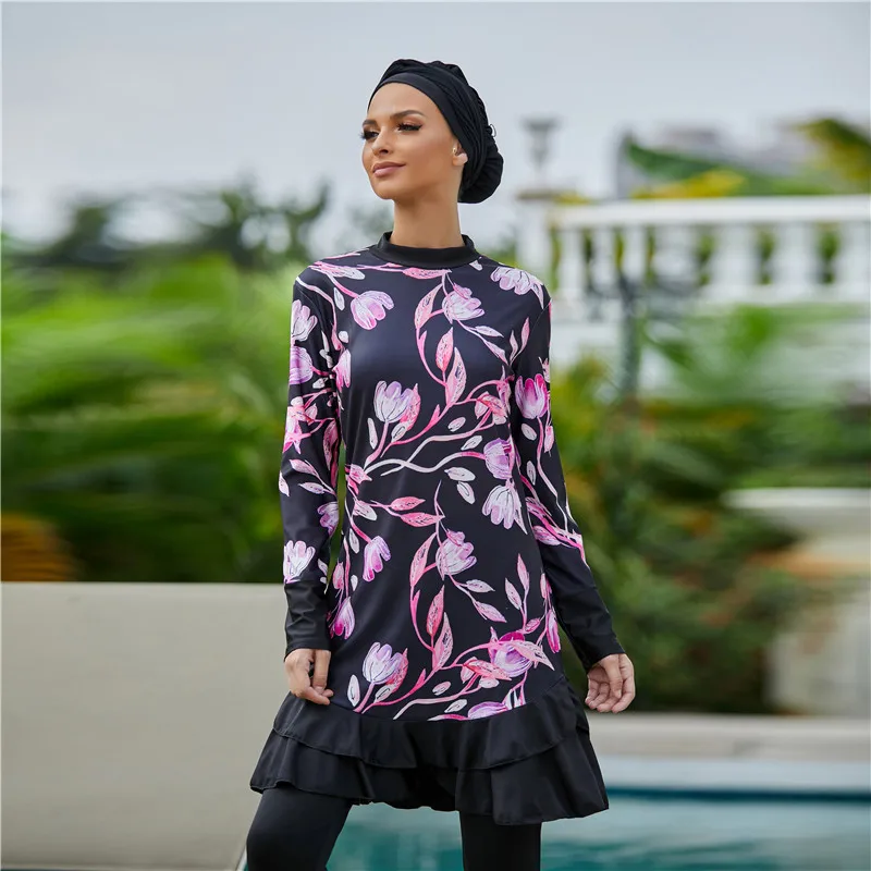

Arabic Muslim Swimwear 3 Pieces Women Swimsuit Burkini Long Mujer Turkey Abaya Islamic Swimming Suit for Girls Maillots De Bains
