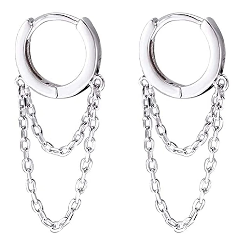 

Tassel Chain Drop Dangle Small Hoop Earrings for Women Girls Men 925 Sterling Silver Huggie Helix Cartilage Tragus Daith Piercin