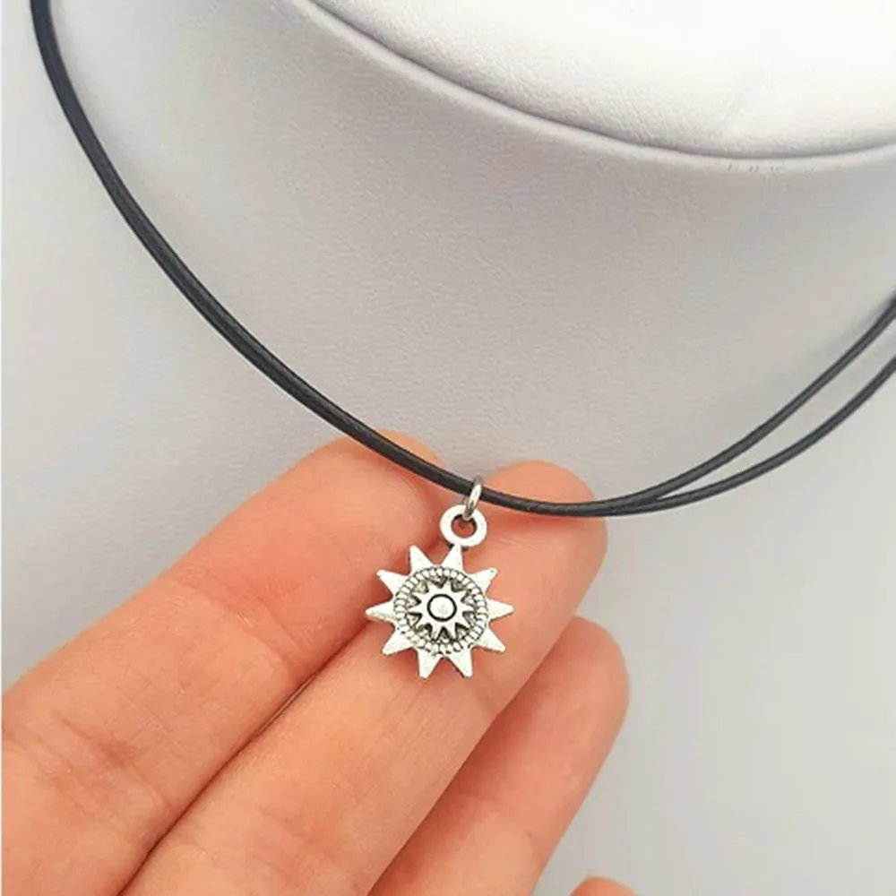 

Sun choker, sun necklace,sun Charm 2 layer choker necklace, layered necklaces; everyday sun cord string black choker