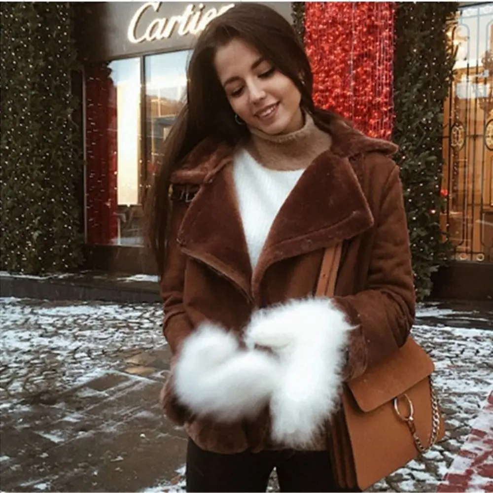 

Шуба из искусственного меха, новинка осень-зима 2021, плотная теплая меховая куртка, модные уличные женские топы в европейском и американском ...