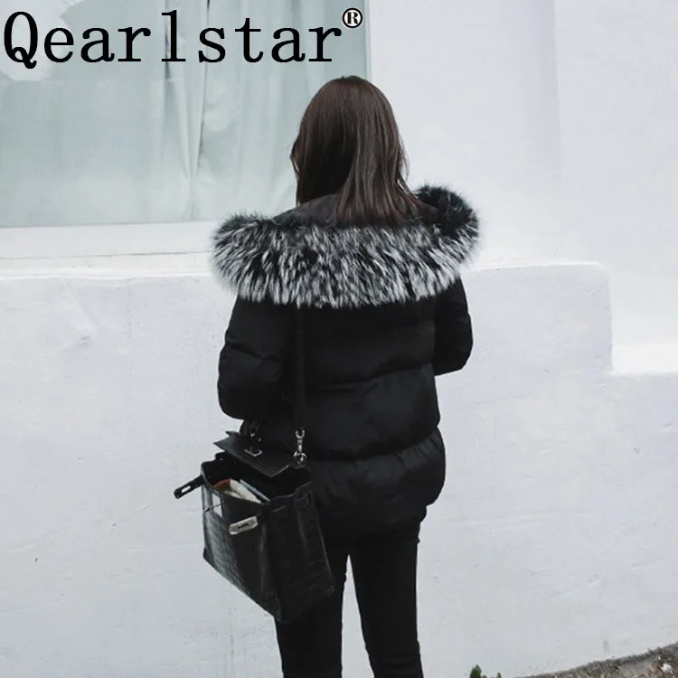Qearlstar 2019 натуральный мех енота воротник черный меховой шарф Женское зимнее