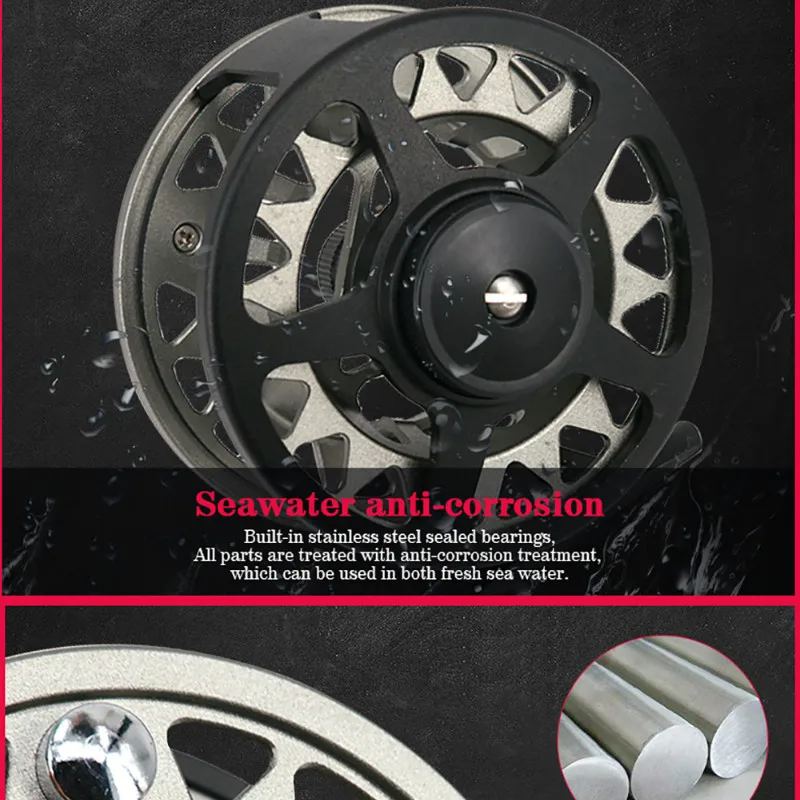 

Deukio Fly Reels 2+1SUS Bearing Sealed Fishing CNC Machine Cut Large Arbor Oxidation Aluminum Metal Matte process