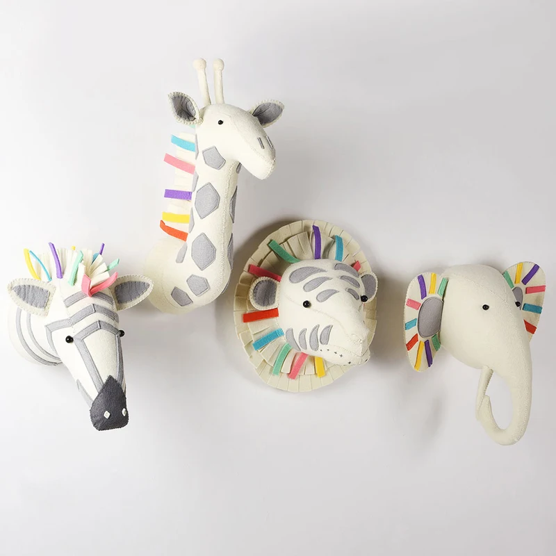 INS плюшевая кукла с головой животного игрушки тигр слон голова настенное