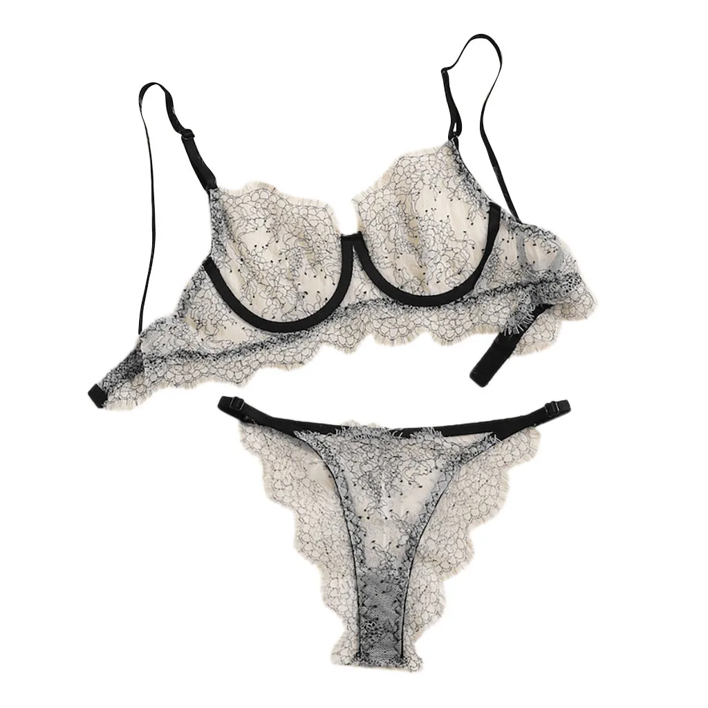 

Women Sexy Lingerie Corset Lace Underwire Racy Muslin Sleepwear Solid Ladies Low-Rise Underwear Tops+Briefs