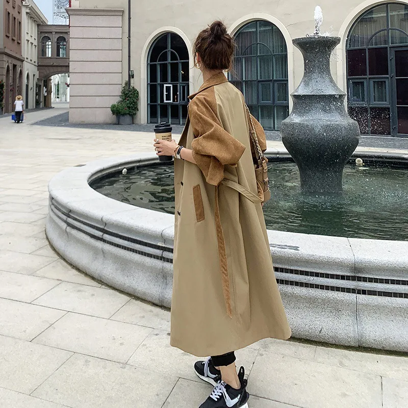 

2021 Spring Autumn Women's Long Windbreaker New Korean British Style Temperament Trench Coat Women Popular Stitching Coat FY167