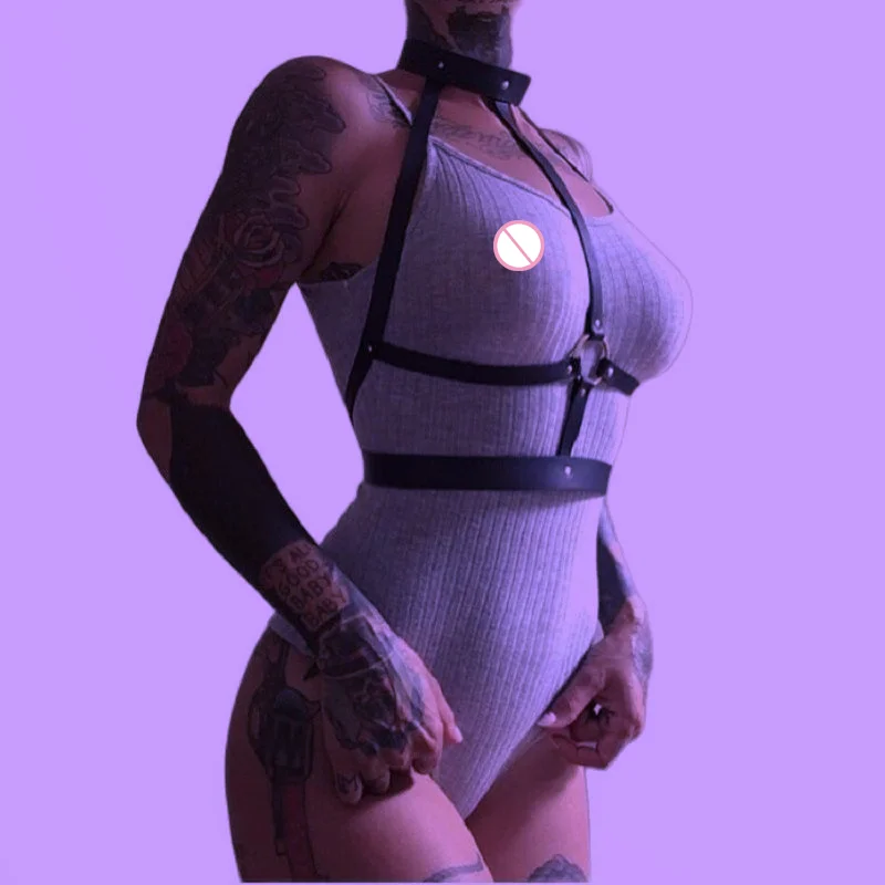 

2021 Sexy Leather Bondage Lingerie Garter Body Harness for Women Party Cub Top Belts Pastel Goth Clothes Underwear Plus Size