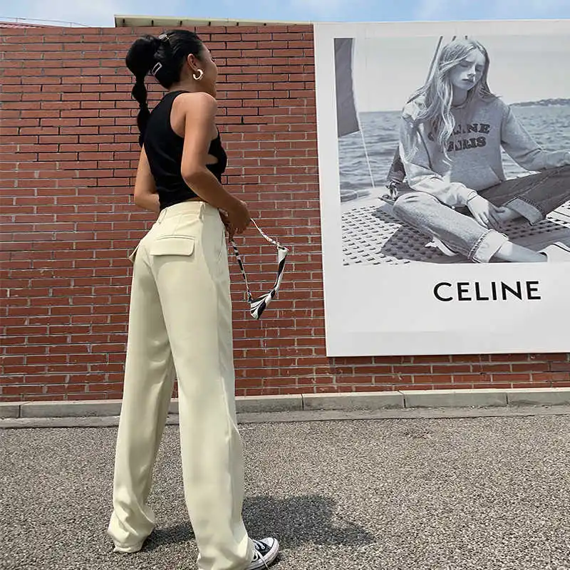 

White High Waist Wide Leg Pants Women's Fashion Casual Straight Trousers Length Loose 2021 Summer Streetwear Joggers Clothing