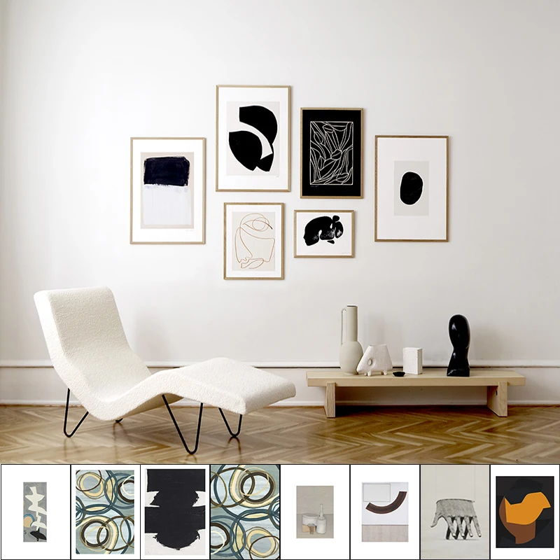 

Modern Abstract Black and White Color Block Minimalist Graphic Living Room Wall Art Creative Combination Mural Poster Decoration