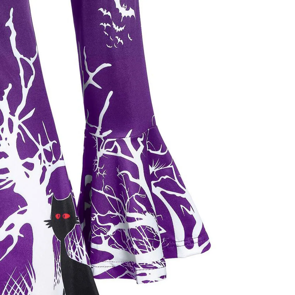 CHAMSGEND Women's Blouses Punpkin Cat Printed Blouse Tops Trumpet Sleeve Halloween Female Shirt Plus Size 19Sep20 | Женская одежда