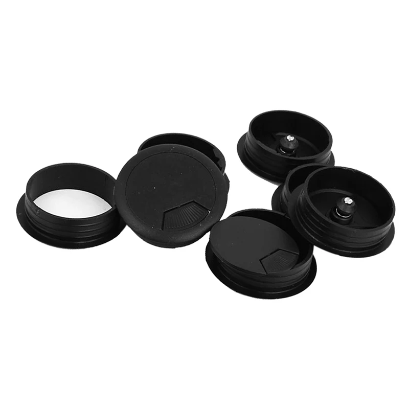 

10 Pcs Round Plastic Computer Desk Cable Grommet Hole Cover 50mm Black