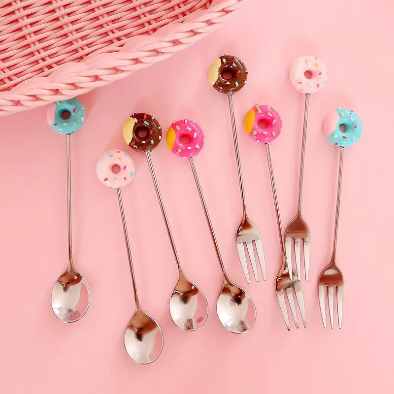 Пончик Дизайн Из Нержавеющей Стали кофейная ложка вилка для фруктов