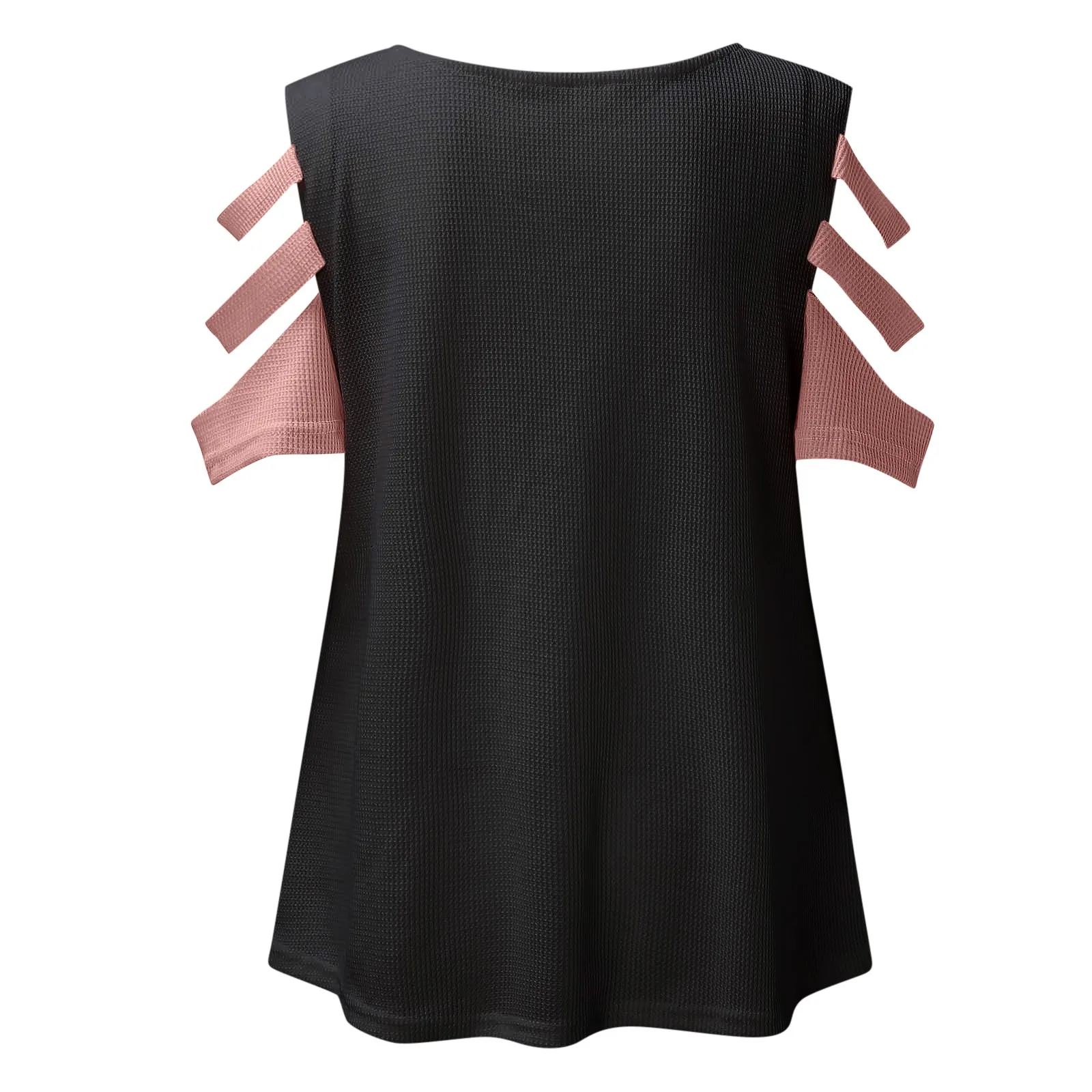 

Women's Blouses Hollow Strapless Fashion Zipper Short Sleeve Waffle Blouses Sexy V-neck Collar Short Sleeve Fold Casual Blouse