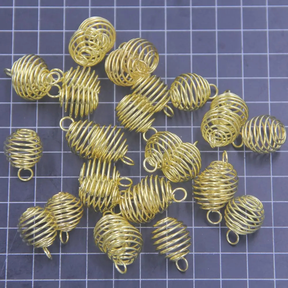 

20Pcs Pendants Cages Beads Spring Spiral Lantern For Necklace Metal Silver Gold Color Jewelry DIY Findings 15mm