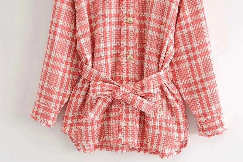 

Vintage Oversize Red Plaid Jacket Coats Fashion Slim Sashes Long Sleeve Warm Elegant Jacket Coat Famale Outerwear Chic Top