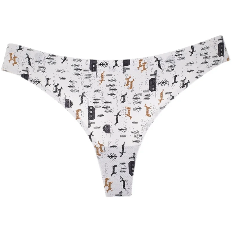 

New Fashion Printing Women's Underwear Comfort Girls Seamless G-string Sexy Low Waist Thongs T-Back Erotic Lingerie Beach Bikini
