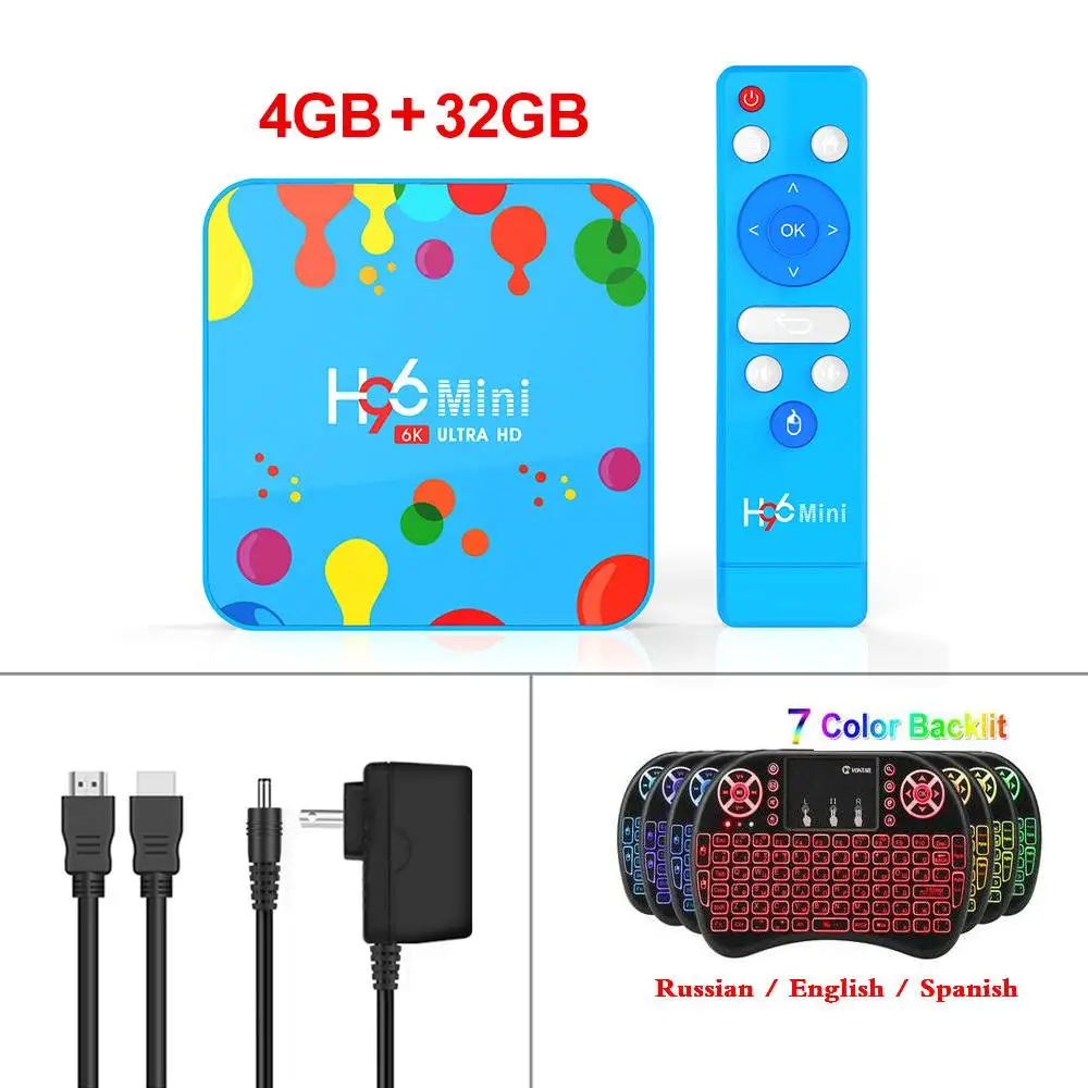 4G32G Backlit i8 Макс 4 Гб ОЗУ 128 Гб ПЗУ 6K смарт медиаплеер Android 9,0 ТВ приставка H96 Мини Allwinner H6 четырехъядерный двойной Wifi 32G H96Mini PK X96 Max - Цвет: 4G32G Backlit i8