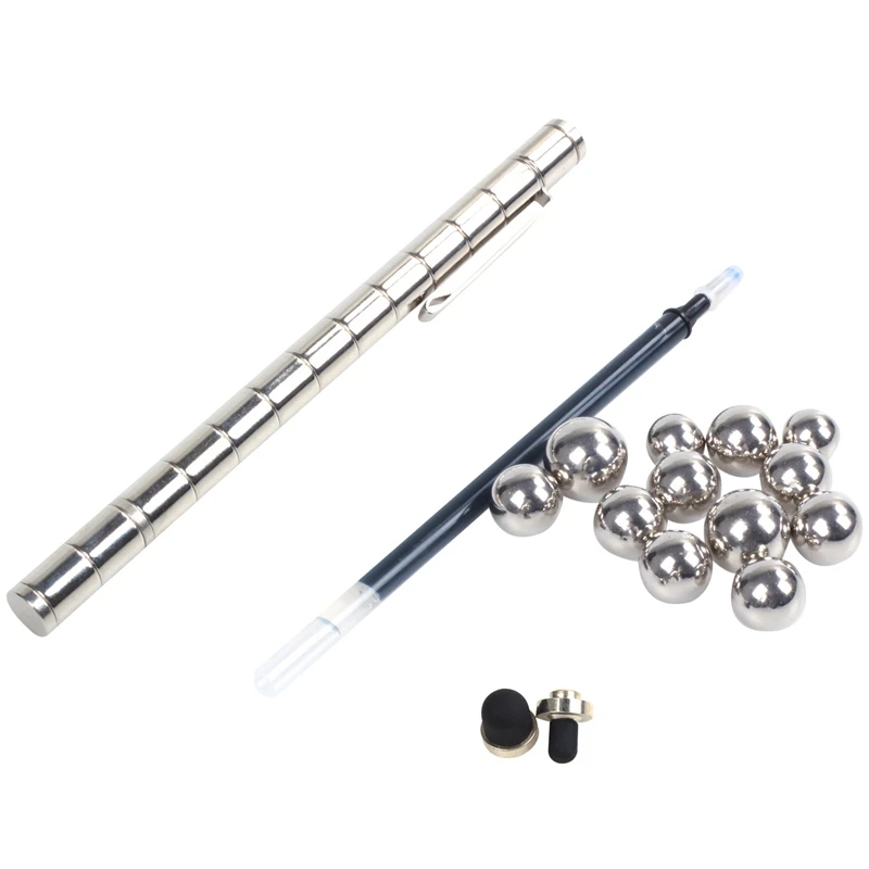 2 Pcs Creative Modular Polar Pen Magnetic Magnets Ball Toy Press with 12 Steel Balls Adult Toy(Silver &amp Black) |