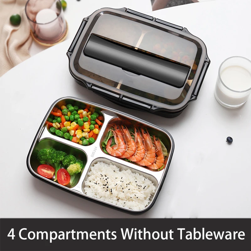 black no tableware-4 Нержавеющая сталь Термальность контейнеры для еды с отделениями, Герметичная Кружка-порционная коробка Bento для хранения еды контейнер для пикника, офисные школьные Ланч-бокс - Цвет: black no tableware-4