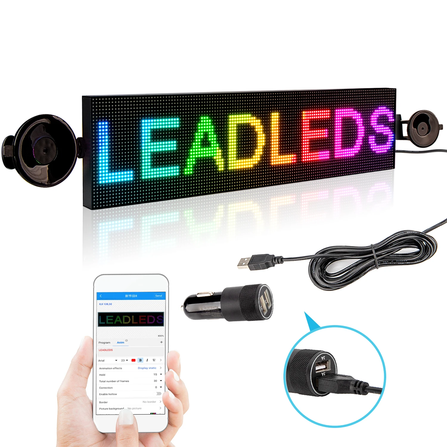 HD P4 LED Module Car Led Sign RGB Full Color 52CM WiFi Programmable Scrolling Message LED Display Board Multi-Language with SMD