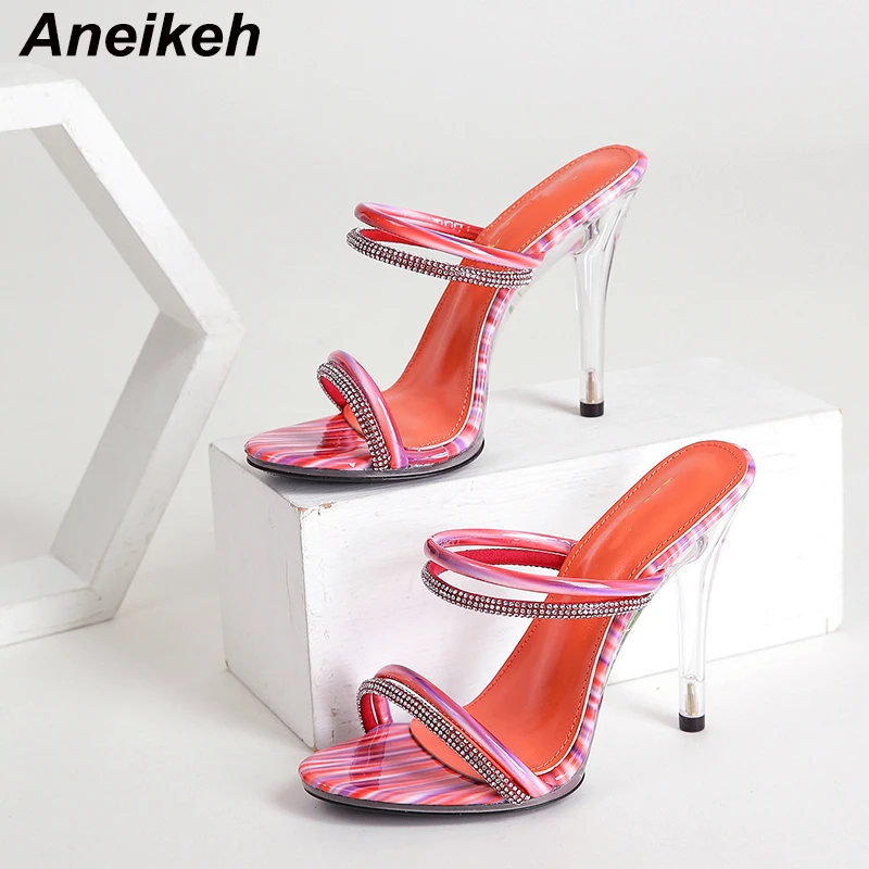 

Сандалии Aneikeh женские с узкими ремешками, элегантные туфли на тонком каблуке, с кристаллами, высокие тапочки, камуфляжная Уличная обувь, лет...