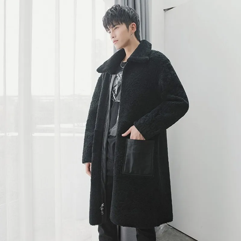 

Overcoat Winter Men Shearling Luxury Reversible Genuine Leather Natural Fur Coat High Street Warm Moto Biker Outerwear M-XL