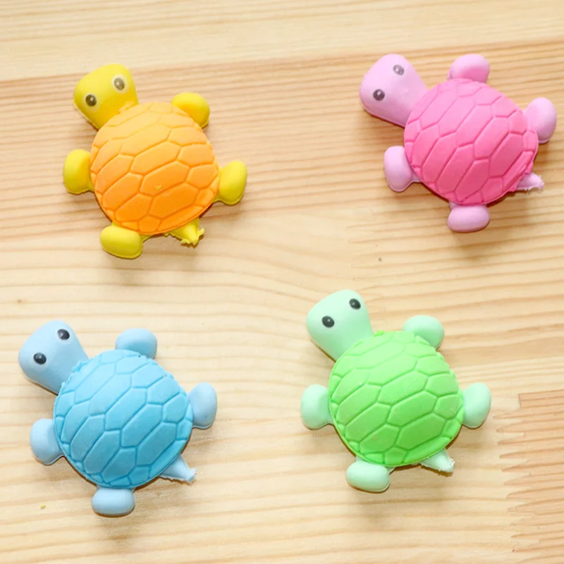 4pc Cute Tortoise Shape Eraser Student Creative Novelty Kids Rubber Stationery Pencil Promotion Office School Supplies - купить по