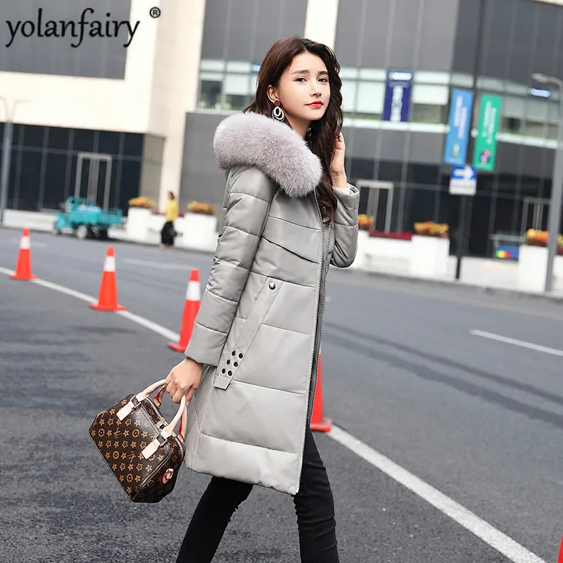 

Genuine Leather Jacket Women Long Sheepskin Coat Fox Fur Collar Korean Jackets Winter Coat Women Chaqueta Mujer K918D0052 YY988