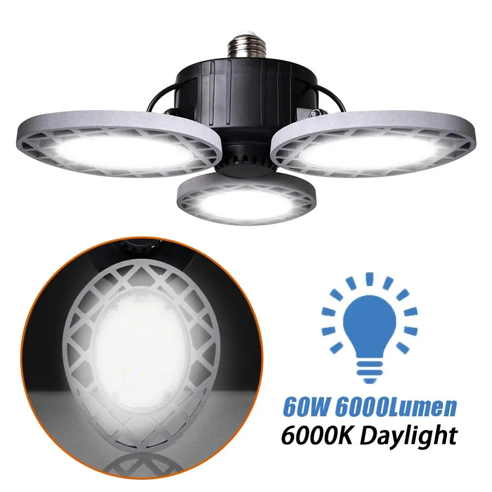 60W LED Garage Lights Deformable Ceiling Light 6000LM E26 super bright Basement Factory Workshop |