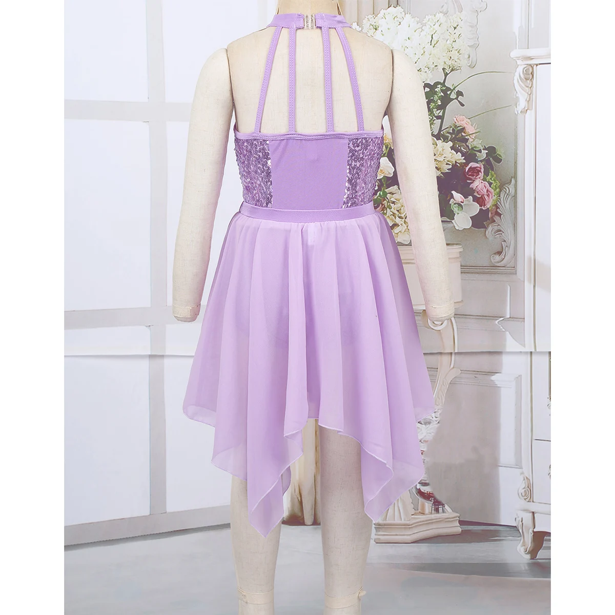 Женское балетное платье с лямкой на шее и блестками лирическое гимнастическое