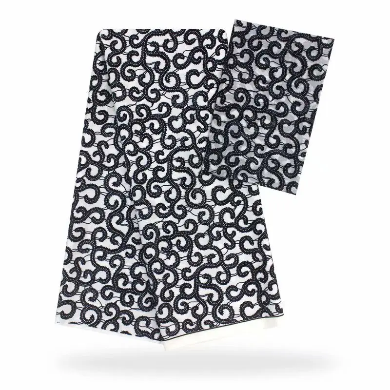 Африканская восковая шелковая ткань белый и черный шелк с цифровой печатью