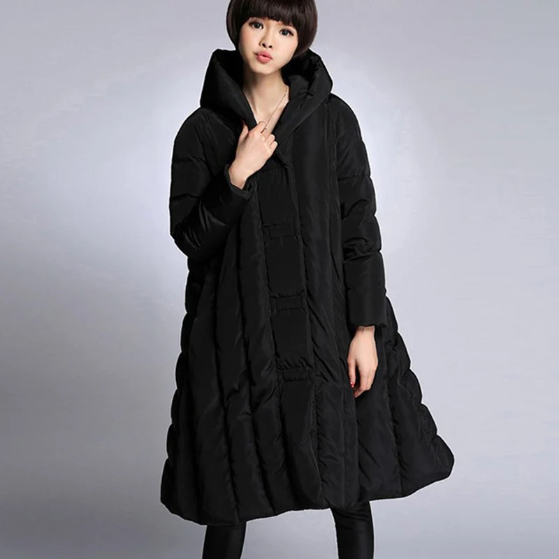 YR0010Black Kjmyyx Свободный Плюс Размер 7XL 90% белый пуховик женский зимний гусиный пух пальто длинный плащ Стиль Верхняя одежда трапециевидная парка - Цвет: YR0010Black