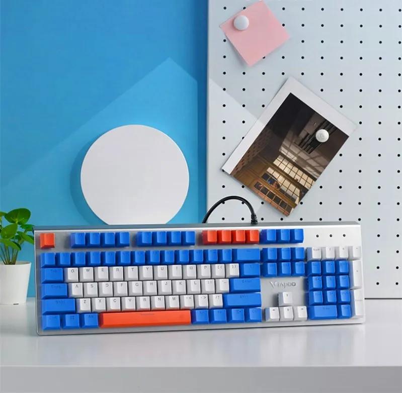

New Rapoo V530 Blue Lake iced tea gaming keyboard 104 keys 3 colors matchin wired backlight Mechanical game keyboard