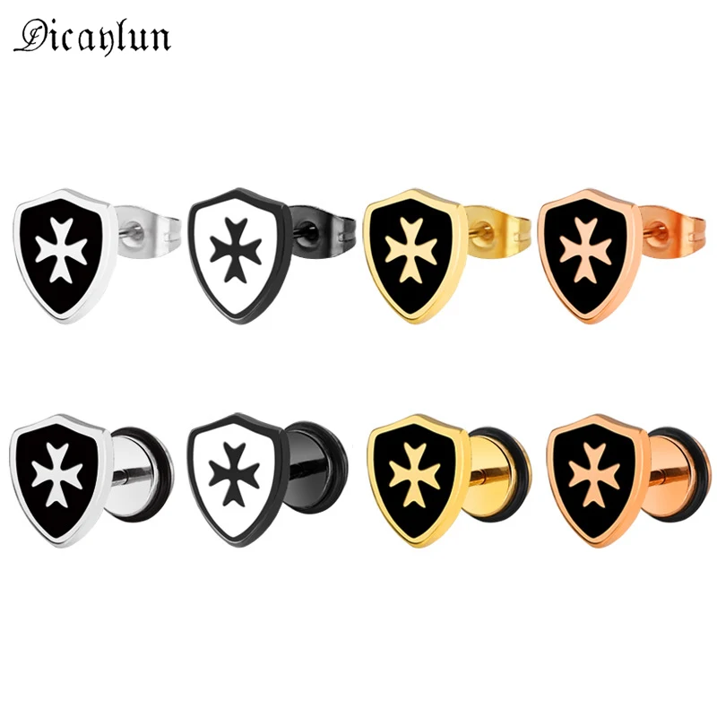

DICAYLUN рыцарь темплар маленький крест Защитная серьга из нержавеющей стали Мальтийский крест мужские серьги-гвоздики золотые черные хип-хоп ...