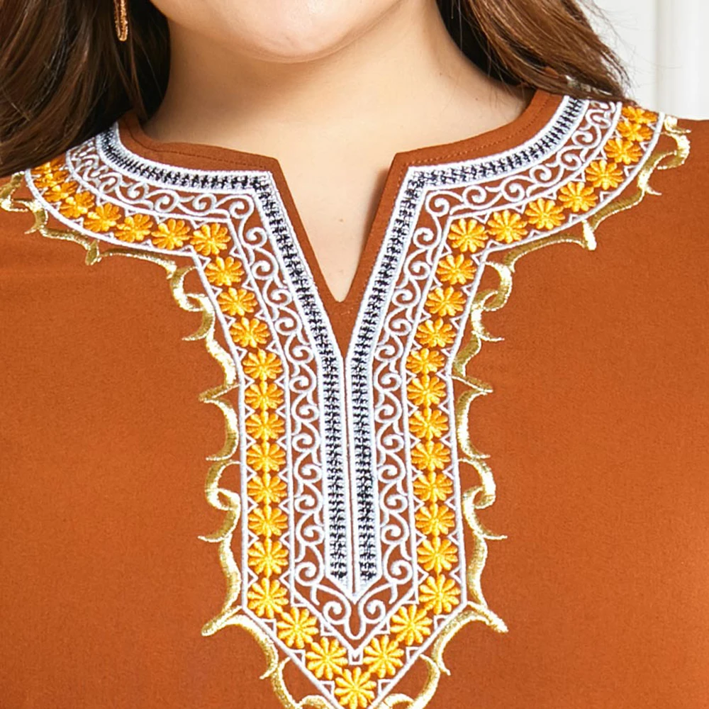 

Embroidery Ethnic Abaya Muslim Women Long Dress Arab Plus Size Spring Autumn Middle East Dubai Middle East Ramadan Robe