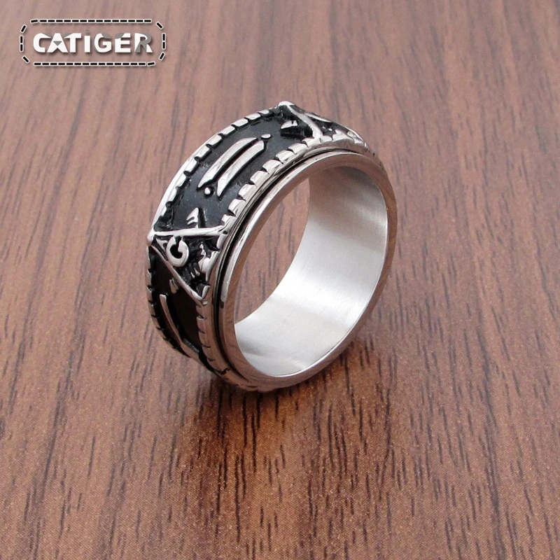 Бесплатная доставка винтажное серебристое кольцо с черным масонским копьем